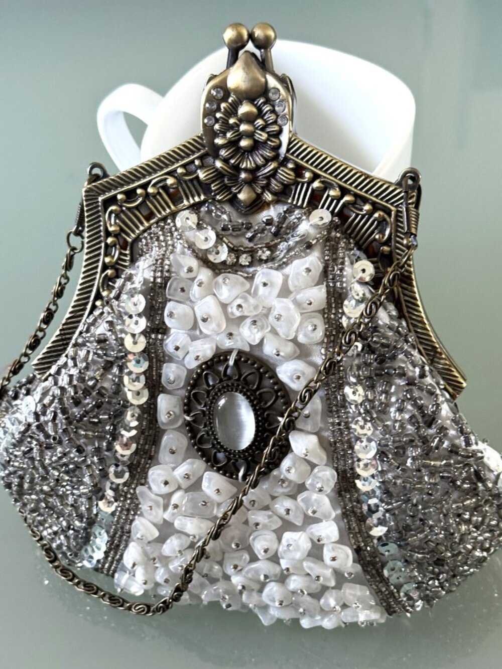 Evening clutch beaded stone handmade handbag - Picture 8 of 9